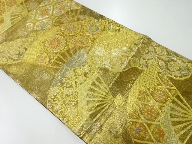 リサイクル　扇に華紋模様織出し袋帯